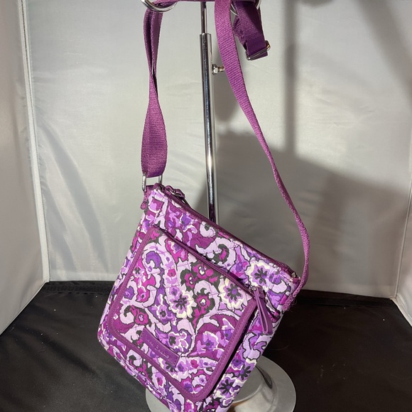 Vera Bradley Purple And Tan Quilted Mailbag Crossbody Purse - Picture 2 of 6